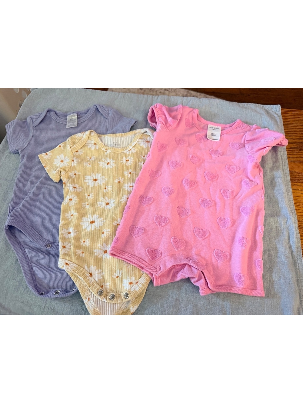 Baby Girl 6-9M Clothes Lot Okie Dokie Ribbed Bodysuits Pink Heart Romper 3PC